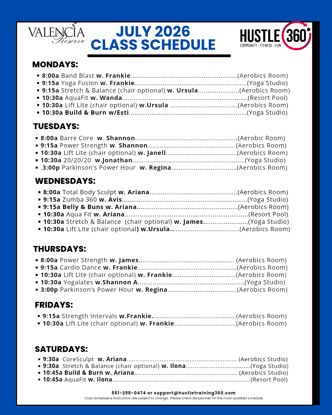 Valencia Reserve July 2026 Calendar
