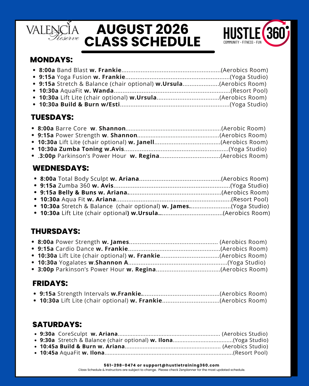 Valencia Reserve August 2026 Calendar